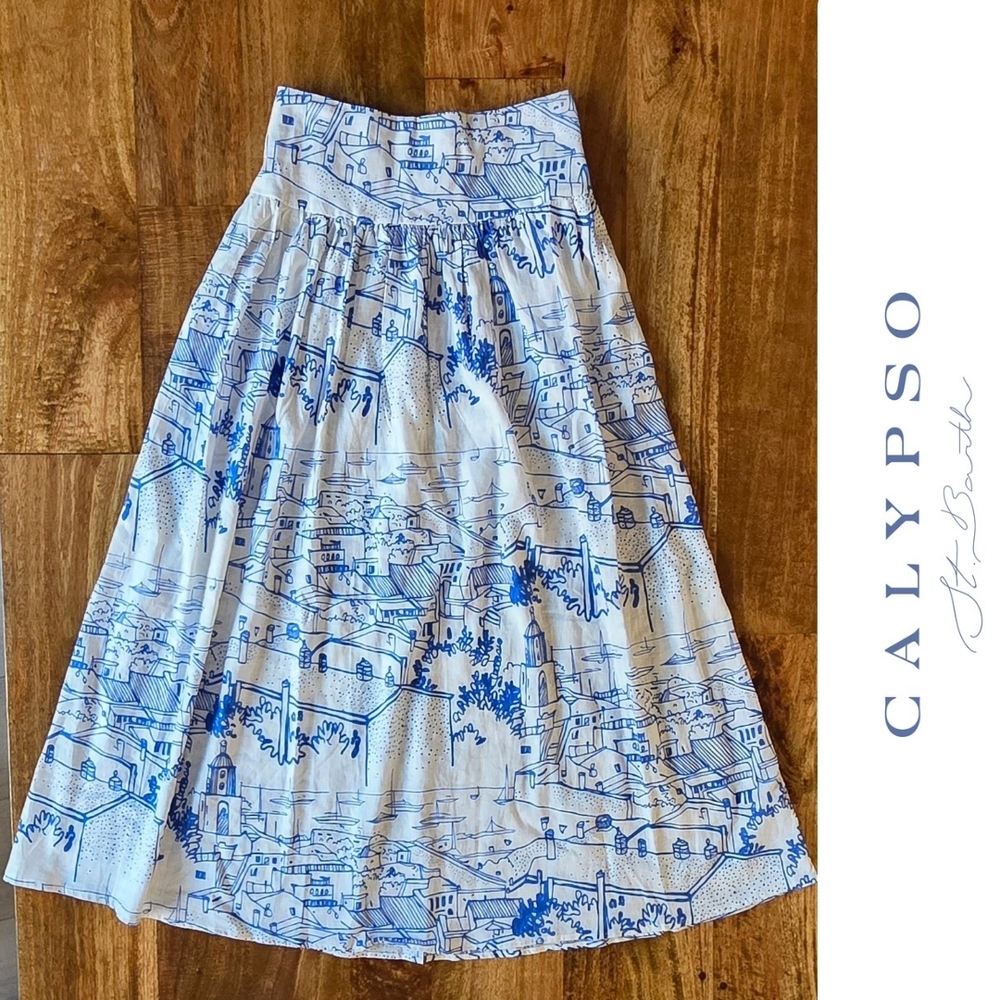 {Calypso St Barth} Coastal Sails Linen Blend Maxi Skirt (Medium) - Picture 2 of 12